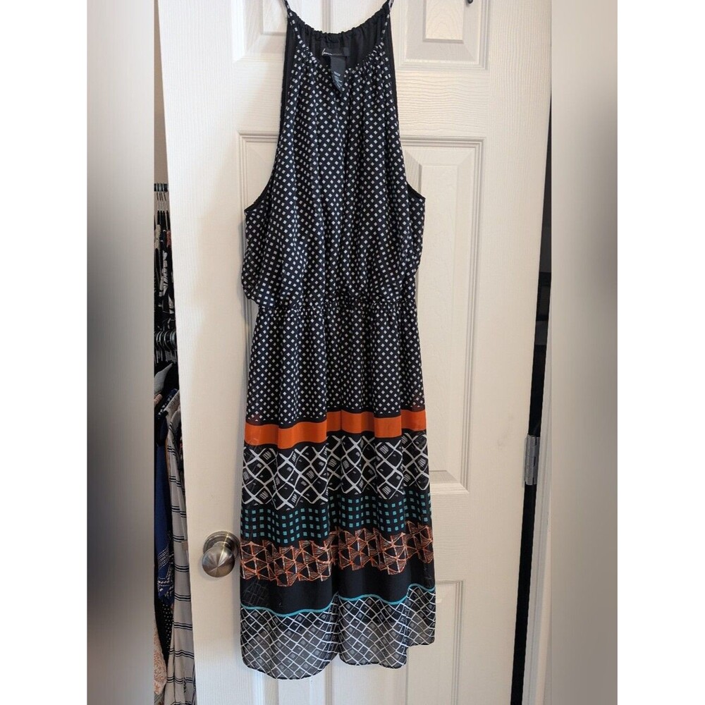 Lane Bryant Black Midi Dress with Orange and Teal Accents Size 22/24